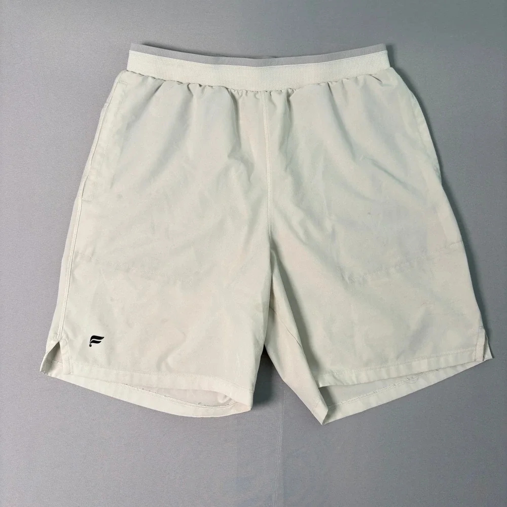 Fabletics Mens Active Training Shorts Off White Elastic Waist Pockets Size M 7in